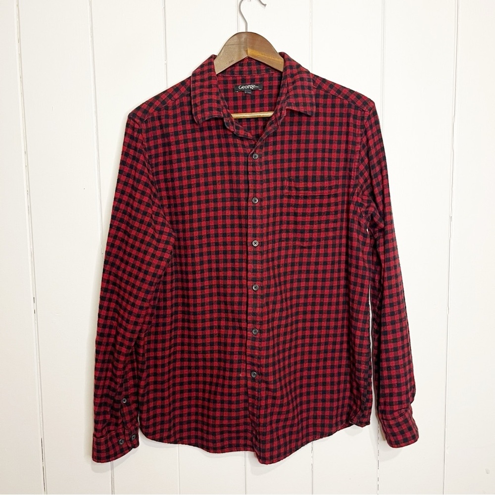 George Red and Black Plaid Button Up Top. Size Medium.